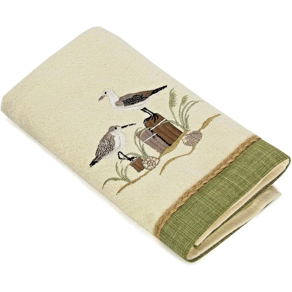 Avanti Sea Birds Bath Towels in Ivory Embroidered Beach Tropical Bath Set of 2